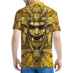 Gold Samurai Mask Print Men's Polo Shirt