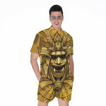 Gold Samurai Mask Print Men's Rompers