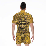 Gold Samurai Mask Print Men's Rompers