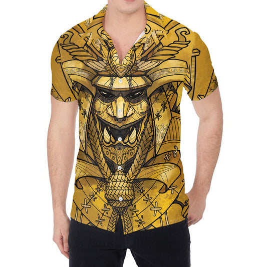 Gold Samurai Mask Print Men's Shirt