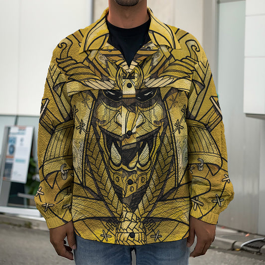 Gold Samurai Mask Print Men's Shirt Jacket