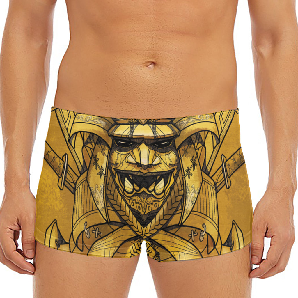 Gold Samurai Mask Print Men's Short Boxer Briefs