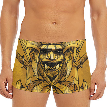 Gold Samurai Mask Print Men's Short Boxer Briefs