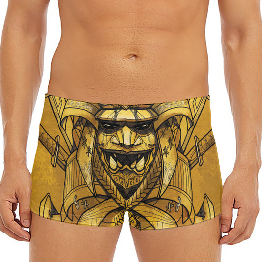 Gold Samurai Mask Print Men's Short Boxer Briefs