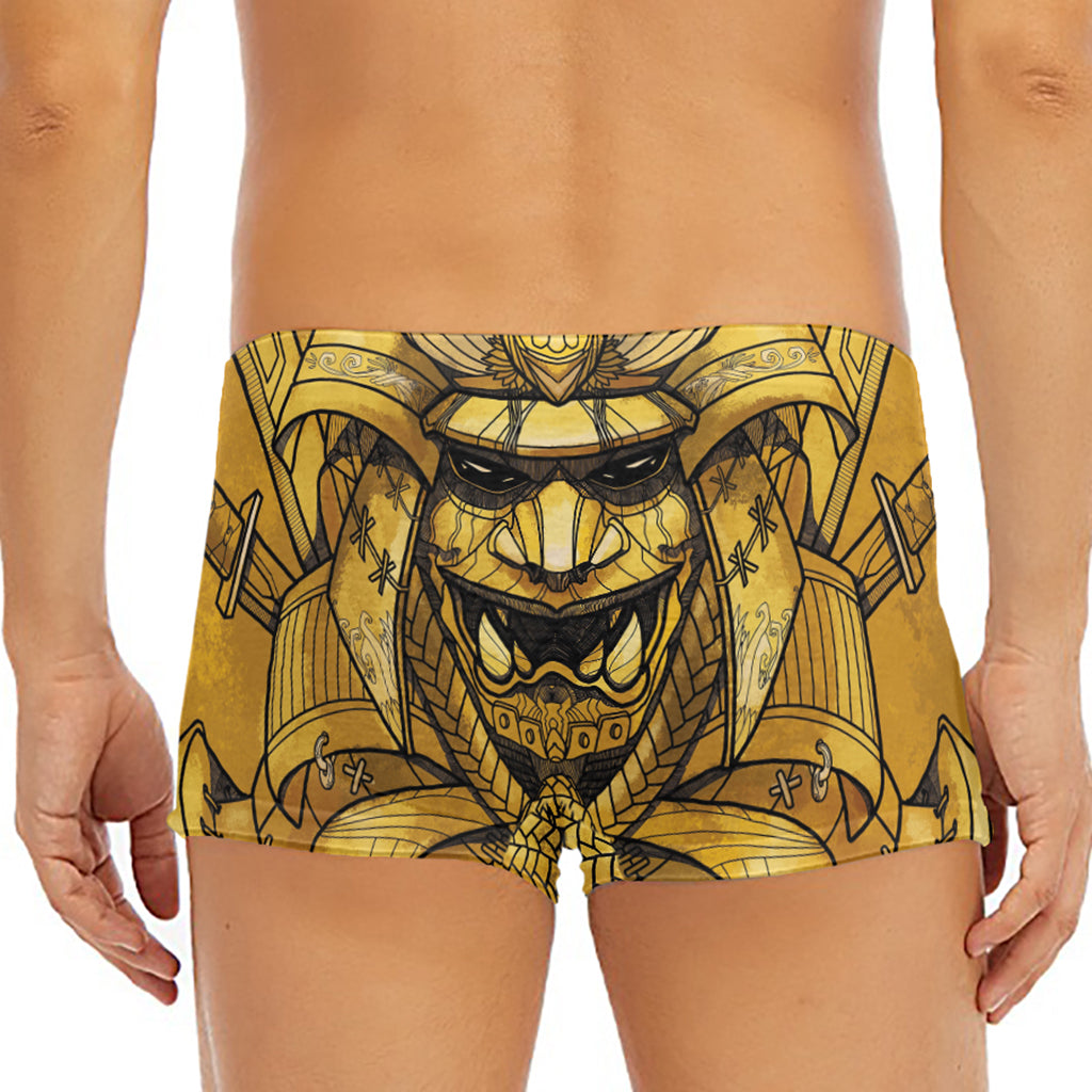 Gold Samurai Mask Print Men's Short Boxer Briefs