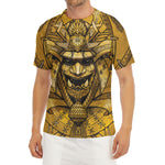 Gold Samurai Mask Print Men's Short Sleeve Rash Guard
