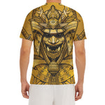 Gold Samurai Mask Print Men's Short Sleeve Rash Guard