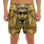 Gold Samurai Mask Print Men's Split Running Shorts