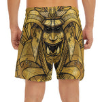 Gold Samurai Mask Print Men's Split Running Shorts
