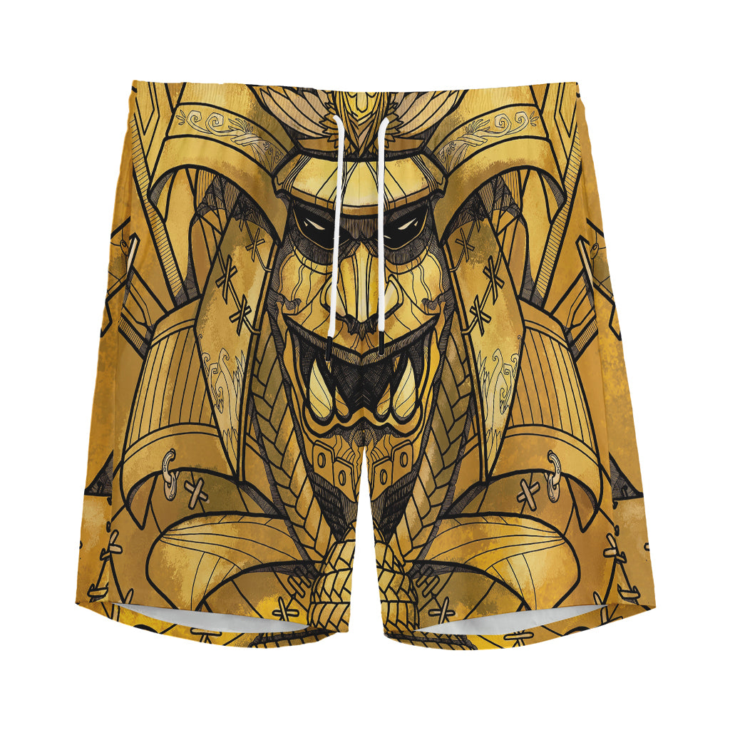 Gold Samurai Mask Print Men's Sports Shorts