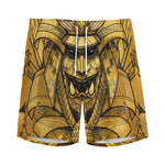 Gold Samurai Mask Print Men's Sports Shorts