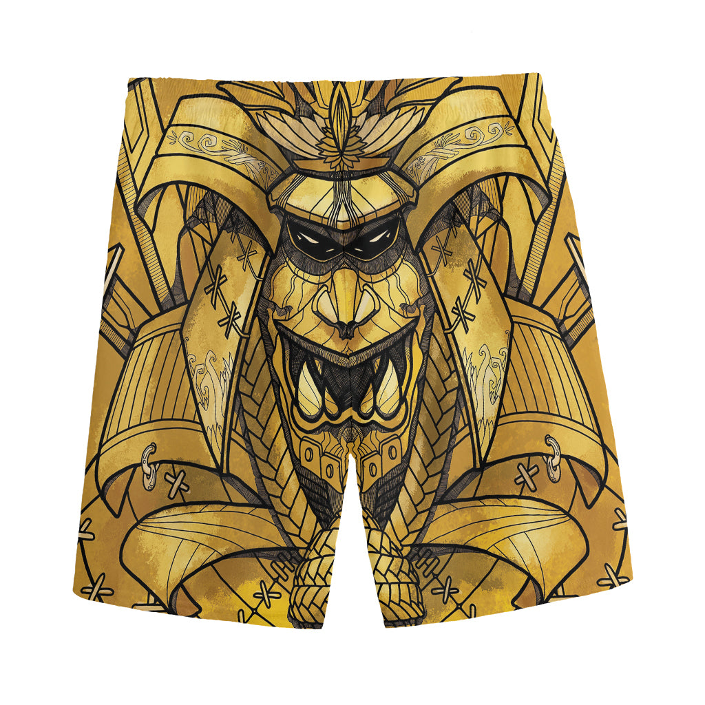 Gold Samurai Mask Print Men's Sports Shorts