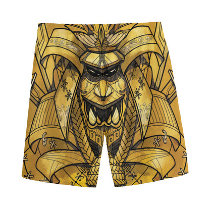 Gold Samurai Mask Print Men's Sports Shorts