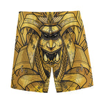 Gold Samurai Mask Print Men's Sports Shorts