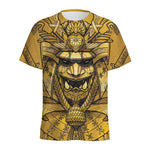 Gold Samurai Mask Print Men's Sports T-Shirt