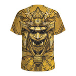 Gold Samurai Mask Print Men's Sports T-Shirt