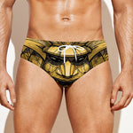 Gold Samurai Mask Print Men's Swim Briefs