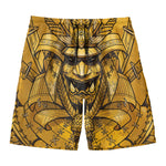 Gold Samurai Mask Print Men's Swim Trunks