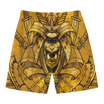 Gold Samurai Mask Print Men's Swim Trunks