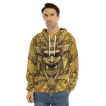Gold Samurai Mask Print Men's Velvet Pullover Hoodie