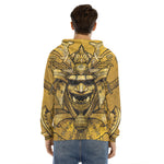 Gold Samurai Mask Print Men's Velvet Pullover Hoodie
