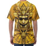 Gold Samurai Mask Print Men's Velvet T-Shirt