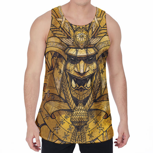 Gold Samurai Mask Print Men's Velvet Tank Top