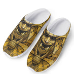 Gold Samurai Mask Print Mesh Casual Shoes