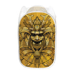 Gold Samurai Mask Print Mesh Laundry Hamper
