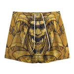 Gold Samurai Mask Print Mesh Shorts