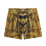 Gold Samurai Mask Print Mesh Shorts