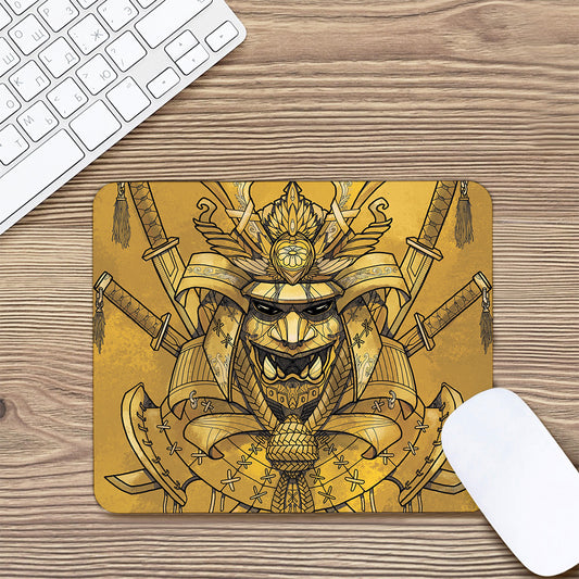 Gold Samurai Mask Print Mouse Pad