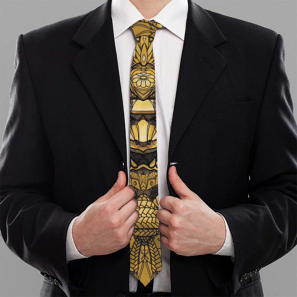Gold Samurai Mask Print Necktie