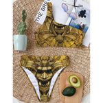 Gold Samurai Mask Print One Shoulder Bikini Top