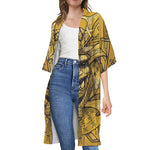 Gold Samurai Mask Print Open Front Beach Cover Up