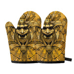 Gold Samurai Mask Print Oven Mitts