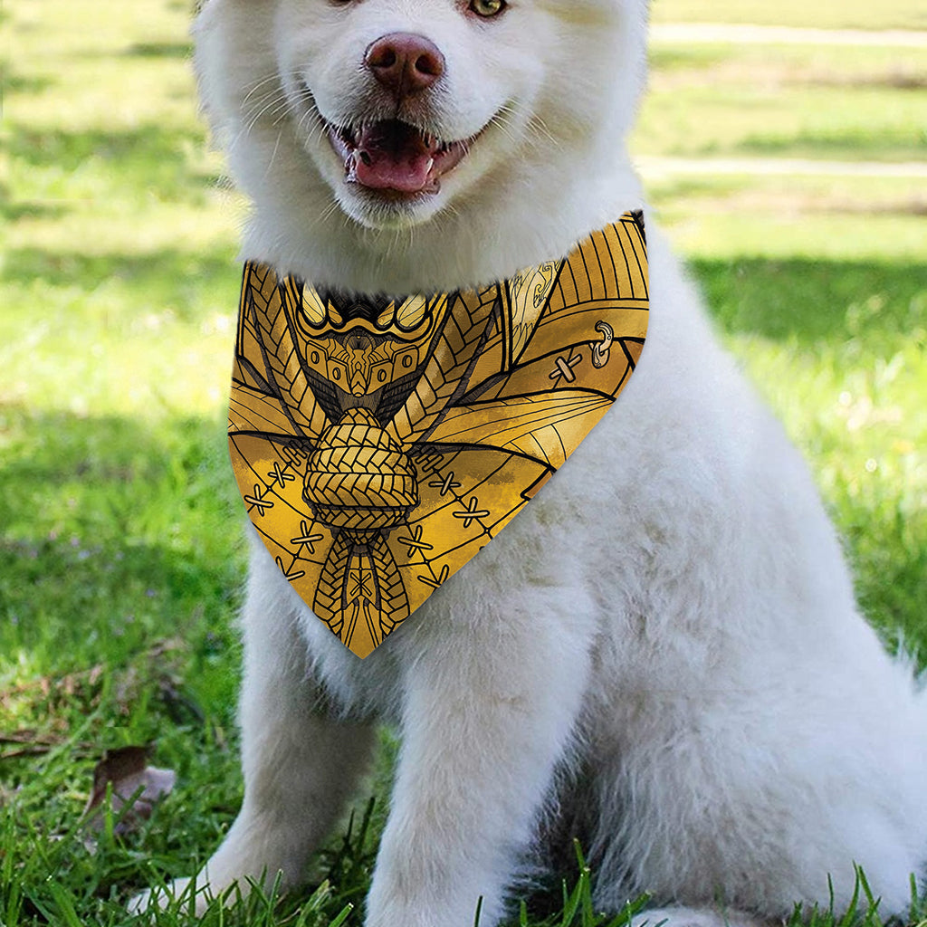 Gold Samurai Mask Print Over The Collar Dog Bandana
