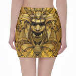 Gold Samurai Mask Print Pencil Mini Skirt