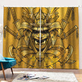 Gold Samurai Mask Print Pencil Pleat Curtains