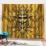 Gold Samurai Mask Print Pencil Pleat Curtains