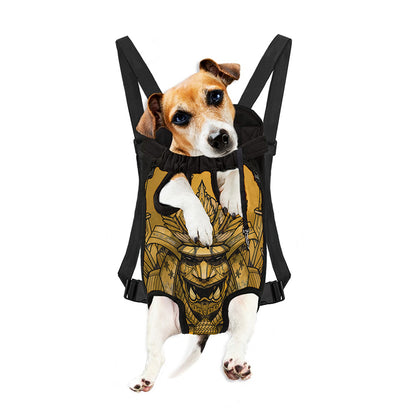Gold Samurai Mask Print Pet Carrier Backpack