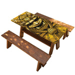 Gold Samurai Mask Print Picnic Table Cover