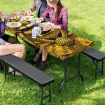 Gold Samurai Mask Print Picnic Table Cover
