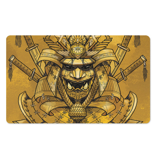 Gold Samurai Mask Print Polyester Doormat