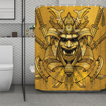 Gold Samurai Mask Print Polyester Shower Curtain