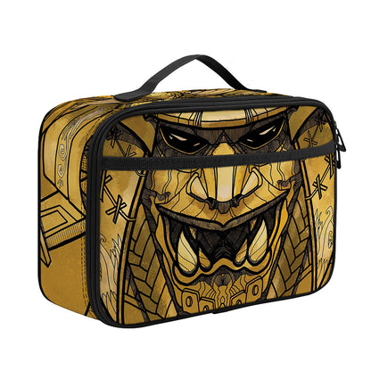 Gold Samurai Mask Print Portable Lunch Bag