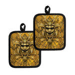 Gold Samurai Mask Print Pot Holders