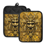 Gold Samurai Mask Print Pot Holders With Pocket
