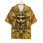Gold Samurai Mask Print Rayon Hawaiian Shirt