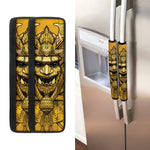Gold Samurai Mask Print Refrigerator Handle Covers
